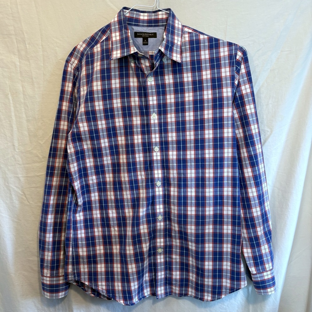 Banana Republic Blue and Red Casual Button Down Shirt